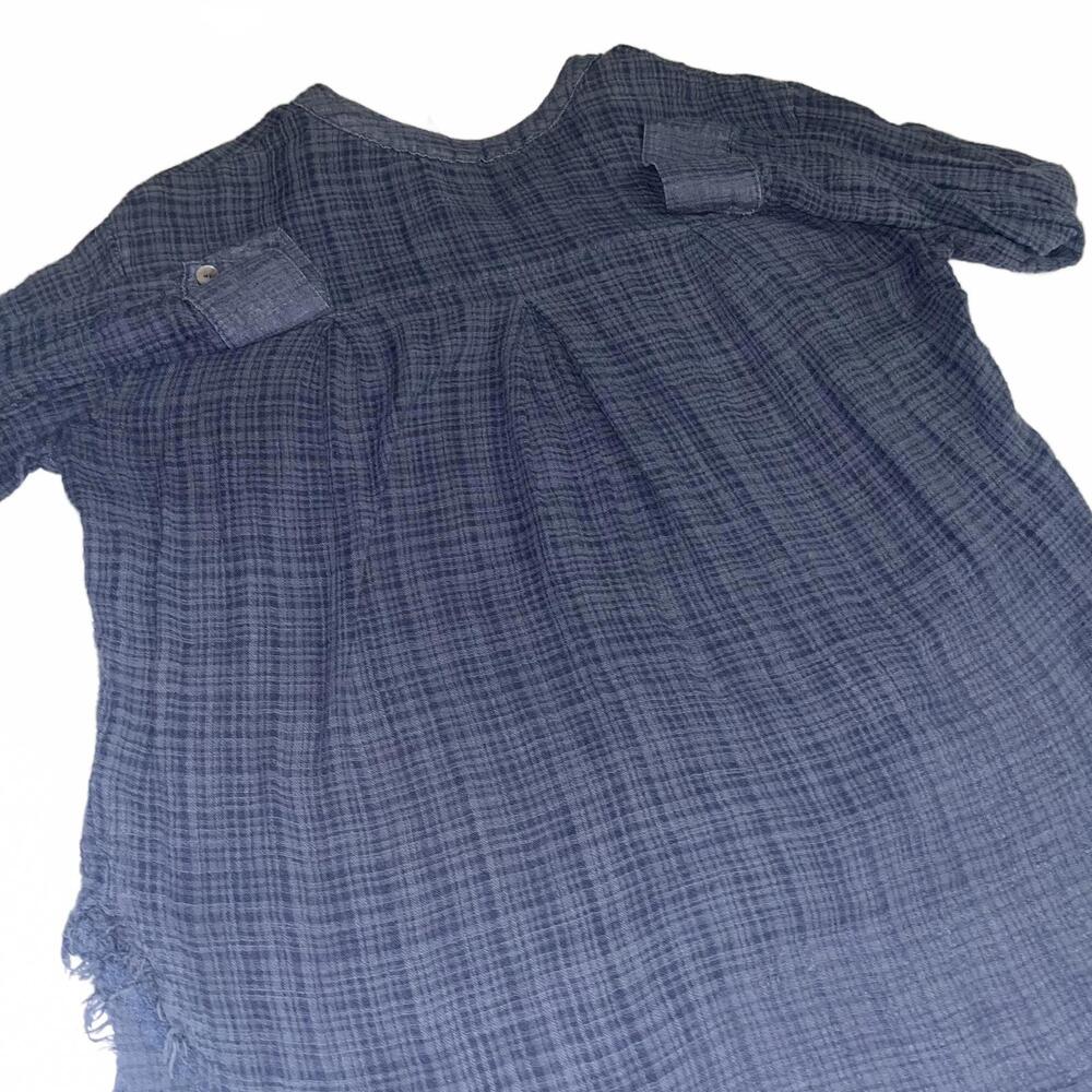 Free People $95 Gauze Blue Plaid Button-Up Womans Medium Shirt with Frayed Hem - Picture 7 of 9
